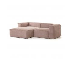Canapé d'angle gauche Blok 2 places velours côtelé rose 240 cm