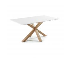 Table Argo 180 cm mélamine blanc pieds effet bois