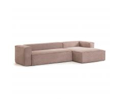 Canapé d'angle droite Blok 3 places velours côtelé rose 330 cm