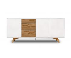 Bahut scandinave 3 portes 3 tiroirs blanc mat pieds bois - Svartan