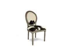 Chaise médaillon peau de vache veritable, structure bois - Cowby