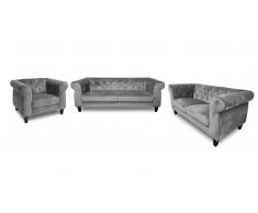 Salon chesterfield velours - Eriko - canapé 3 pl. + 2 pl. + fauteuil
