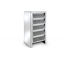 Chiffonnier miroir et strass avec 5 tiroirs - Manihi