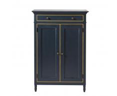Buffet haut 2 portes 1 tiroir bleu fonc&eacute; et liser&eacute; jaune Luzia