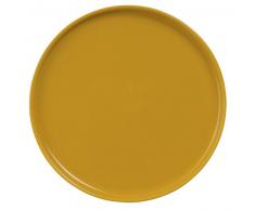 Assiette plate en faïence jaune moutarde
