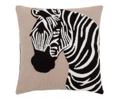 Housse de coussin en coton brodé zèbre gris 40x40