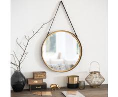 Miroir rond &agrave; suspendre en m&eacute;tal effet laiton D52