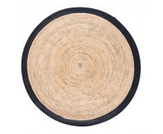 Tapis rond tressé en jute contour noir D180