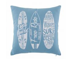 Coussin en coton imprim&eacute; bleu 40x40cm BARREL