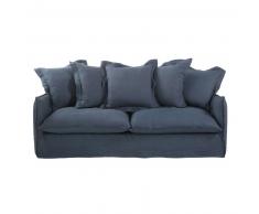 Canap&eacute;-lit 3/4 places en lin lav&eacute; bleu encre Barcelone