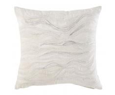 Coussin en velours &eacute;cru motifs graphiques argent&eacute;s 45x45