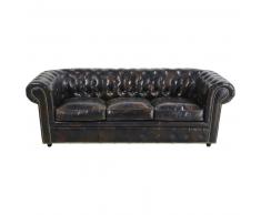 Canapé-lit capitonné 3 places en cuir moka Chesterfield