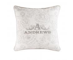 Coussin en coton blanc motifs fleurs 45x45