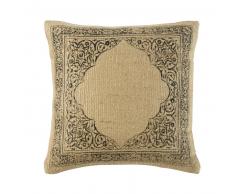 Coussin en jute et coton beige imprimé noir 45x45