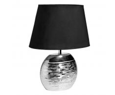 Lampe en céramique argentée abat-jour noir SATURNE