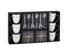 Coffret 6 tasses à café en porcelaine avec soucoupes + cuillères ARDOISE