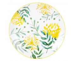 Assiette plate en porcelaine blanche imprimé fleurs