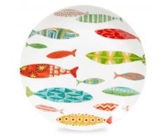Assiette plate en porcelaine motifs poissons LAGON