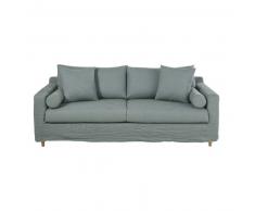Canap&eacute;-lit 3/4 places en lin lav&eacute; bleu c&eacute;ladon Francisco