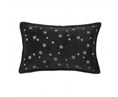Coussin en velours noir motifs dor&eacute;s 25x40