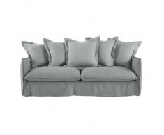Canap&eacute;-lit 3/4 places en lin lav&eacute; gris clair Barcelone