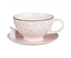 Tasse et soucoupe en porcelaine rose motif floral