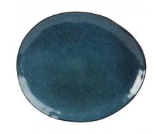 Assiette plate en faïence bleu pétrole
