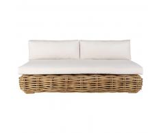 Banquette de jardin 3 places en rotin et coussins écrus St Tropez