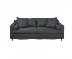 Canap&eacute;-lit 3/4 places en lin lav&eacute; gris anthracite Francisco