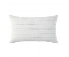 Coussin en coton tiss&eacute; &eacute;cru motifs &agrave; rayures 30x50