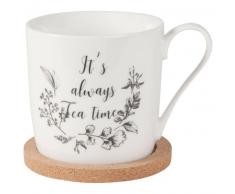 Tasse en fa&iuml;ence imprim&eacute;e et soucoupe en li&egrave;ge