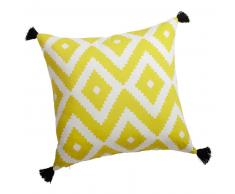 Coussin en coton jaune/blanc 45x45