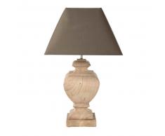 Lampe en manguier et abat-jour en coton taupe H 80 cm RICHELIEU