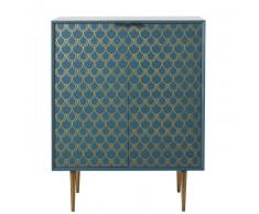 Buffet 2 portes bleu turquoise motifs graphiques dorés Baracuda