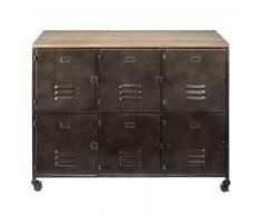 Buffet indus à roulettes 6 portes en métal et sapin Wayne