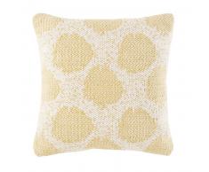 Coussin en coton tissé écru motifs à pois jaunes 45x45