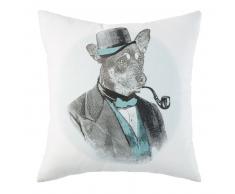 Coussin en coton écru imprimé chien 45X45