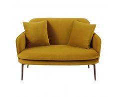 Banquette 2 places en velours jaune moutarde Sacha