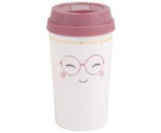 Mug de transport en plastique rose et blanc imprim&eacute;
