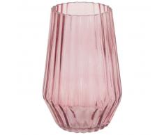 Vase en verre stri&eacute; teint&eacute; rose H17