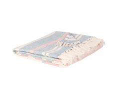 Plaid en coton bleu, rose et &eacute;cru 160x210