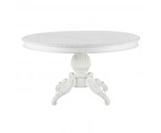 Table à manger 4/6 personnes blanche effet patiné D140 Solenn