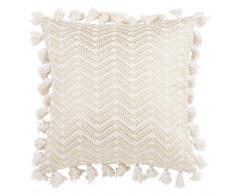 Housse de coussin &agrave; pompons en coton blanc 40x40