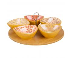 Plateau ap&eacute;ritif 5 coupelles en fa&iuml;ence &agrave; motifs