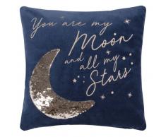 Housse de coussin en coton bleu à sequins dorés 40x40