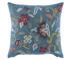 Coussin en coton bleu canard motifs brodés 45X45