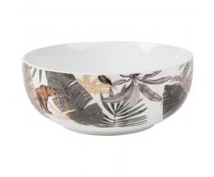 Saladier en porcelaine blanche imprim&eacute; jungle
