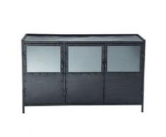 Buffet indus vitré en métal noir L 130 cm Edison