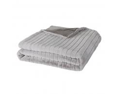 Plaid imitation fourrure grise &agrave; rayures cisel&eacute;es 140x180