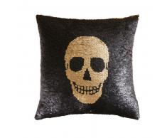 Coussin à sequins réversibles imprimé tête de mort 45x45